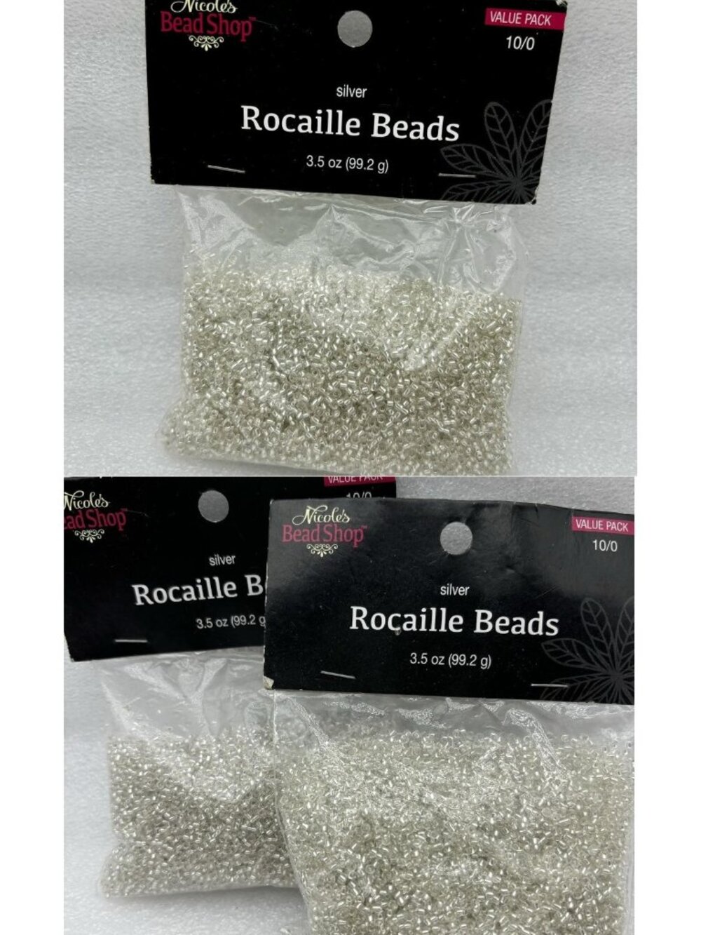 3 Nicole Value Pack Silver Rocaille Glass Seed Beads 297.6 Grams
